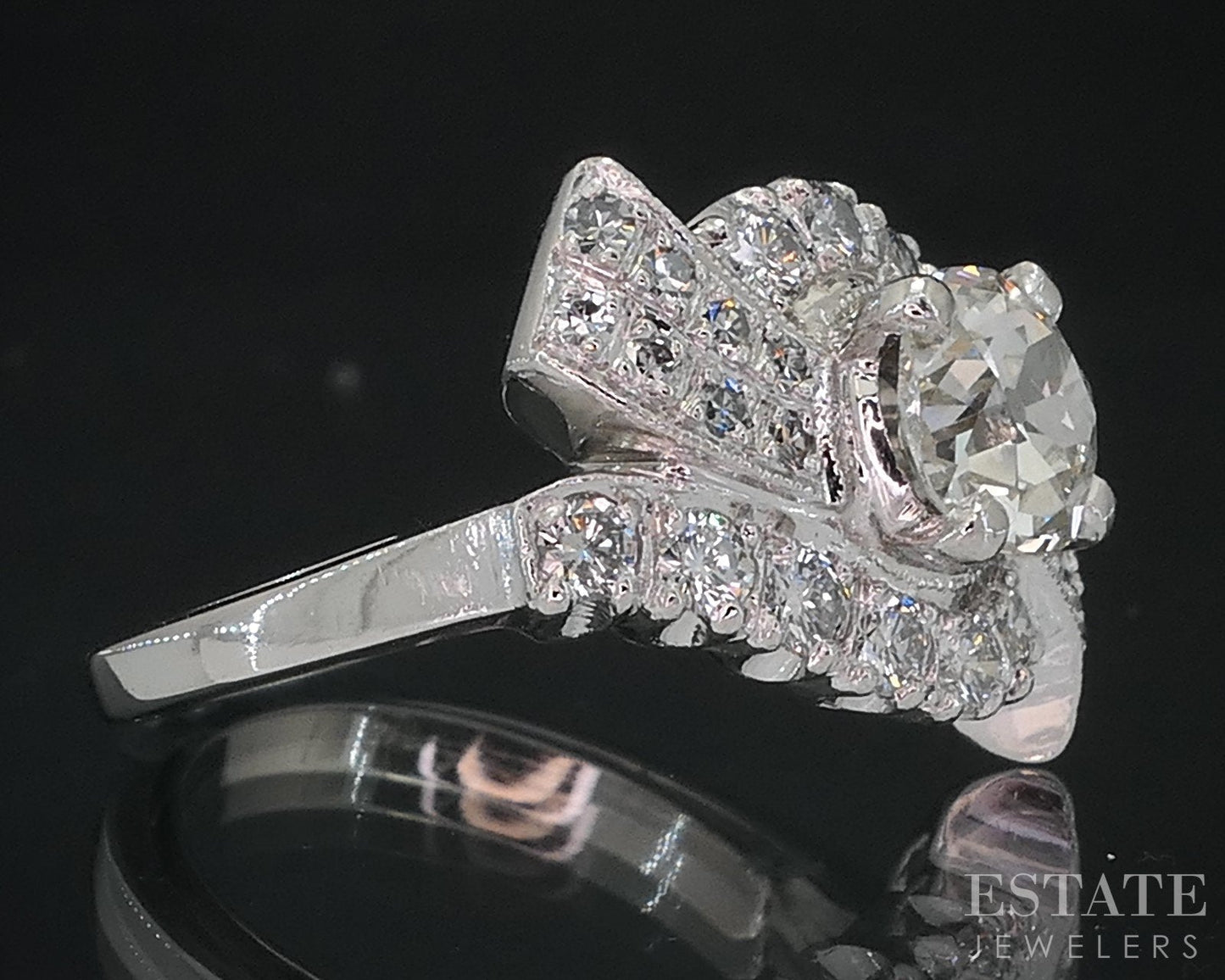 Antique Platinum OEC Natural 1.38ctw Diamond Ribbon Engagement Ring 7.8g i18552