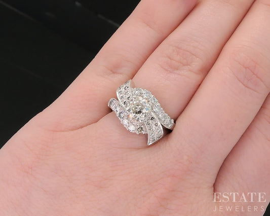 Antique Platinum OEC Natural 1.38ctw Diamond Ribbon Engagement Ring 7.8g i18552