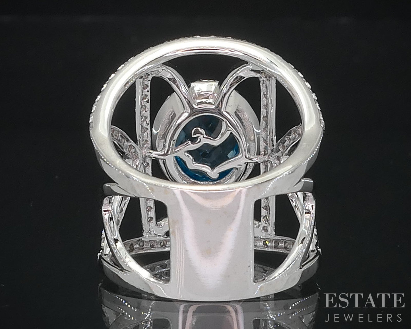 14k White Gold EFFY Oval Natural Blue Topaz & Diamond Ladies Ring 9.1g i18541