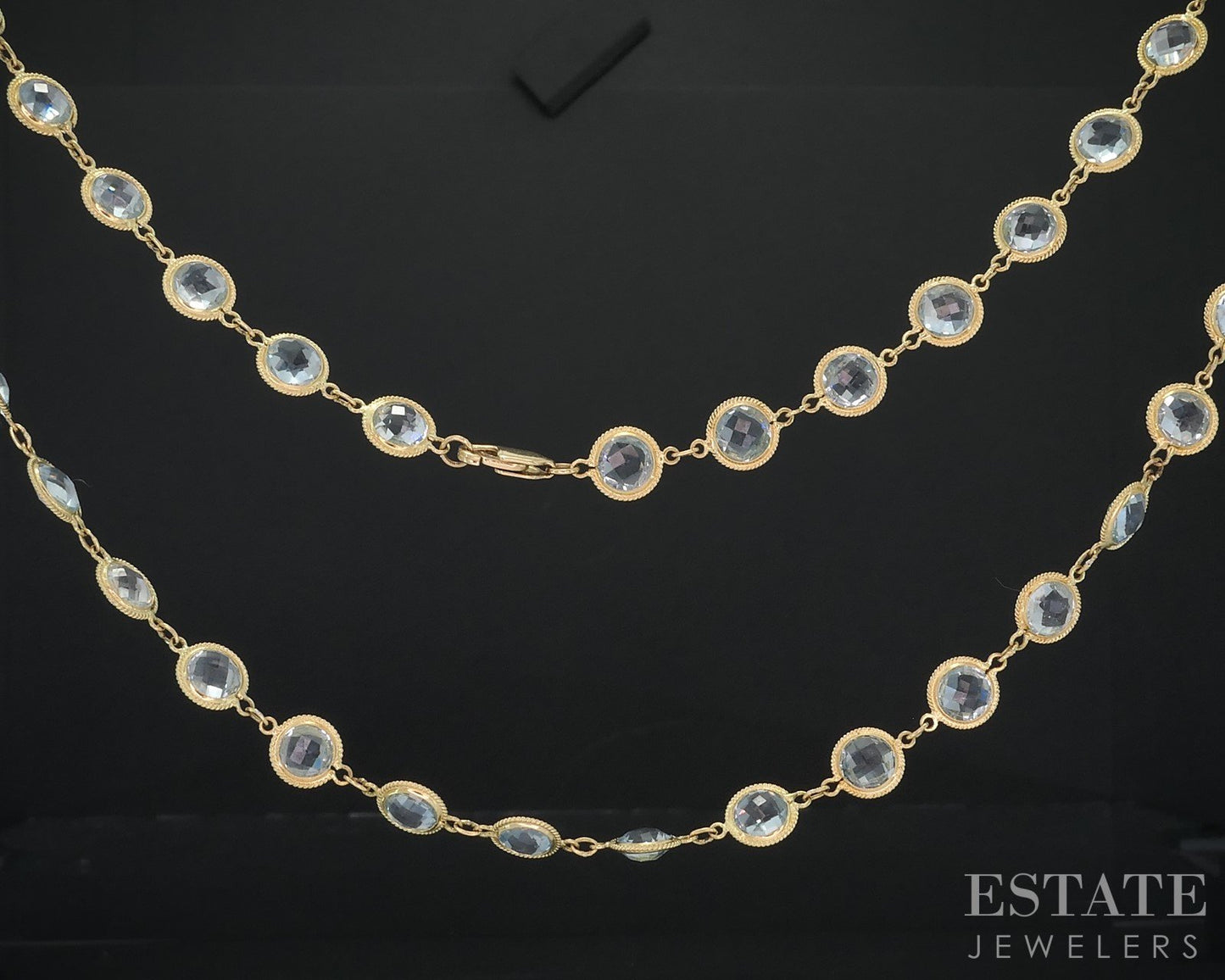 18k Yellow Gold 5mm Natural Blue Topaz Long Ladies Necklace 25g 33"L i18573