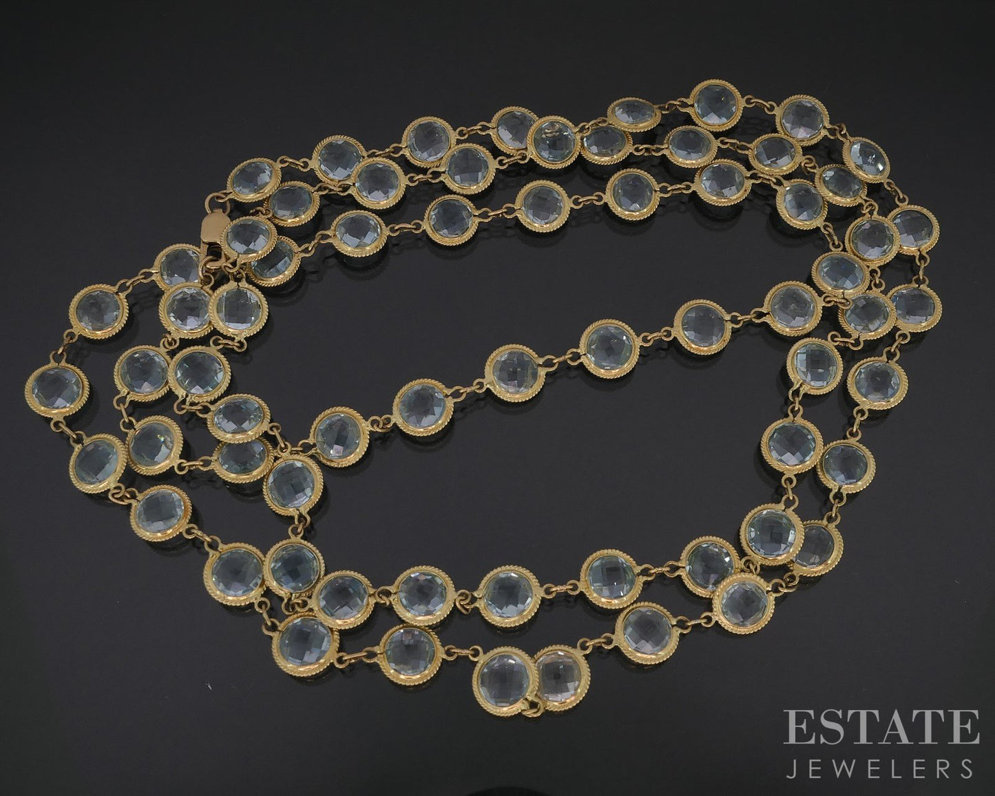 18k Yellow Gold 5mm Natural Blue Topaz Long Ladies Necklace 25g 33"L i18573