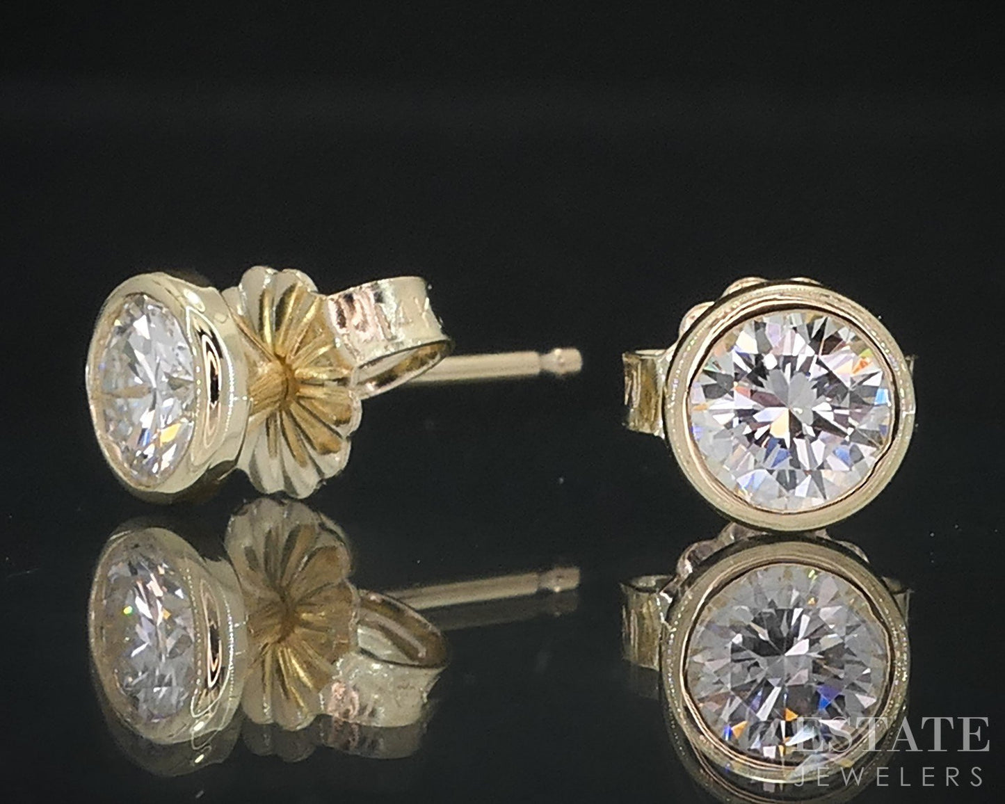 14k Yellow Gold Round Natural .62ctw Diamond Bezel Stud Earrings i18582