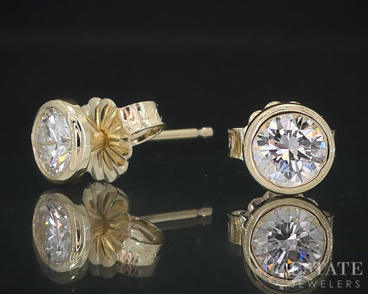 14k Yellow Gold Round Natural .62ctw Diamond Bezel Stud Earrings i18582