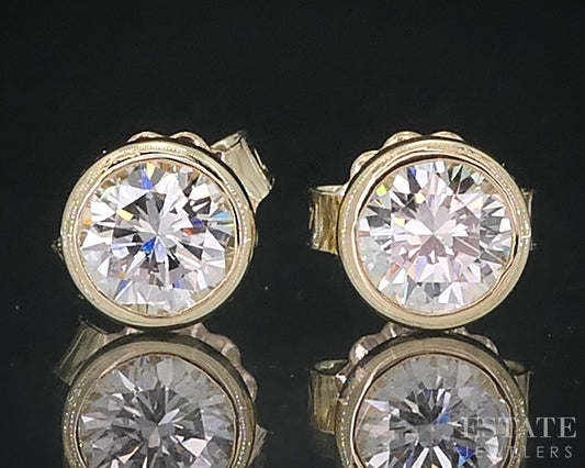 14k Yellow Gold Round Natural .62ctw Diamond Bezel Stud Earrings i18582