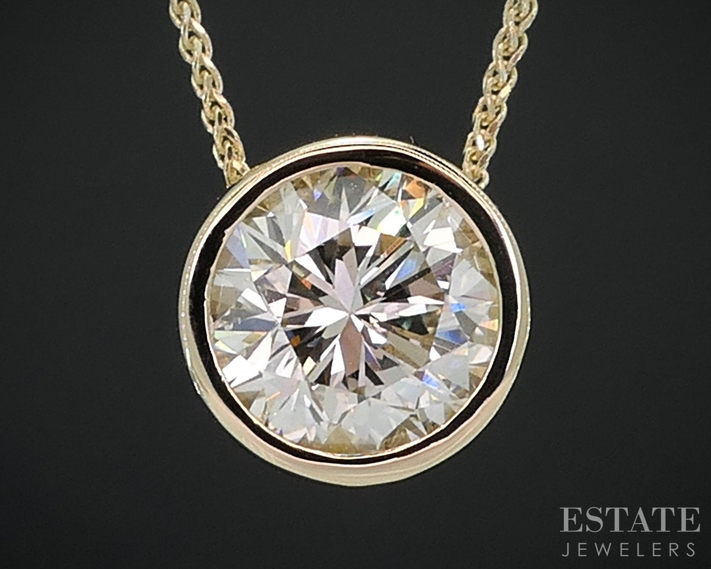14k Yellow Gold Round Natural 1.44ct Diamond Solitaire Necklace 3.4g i18585