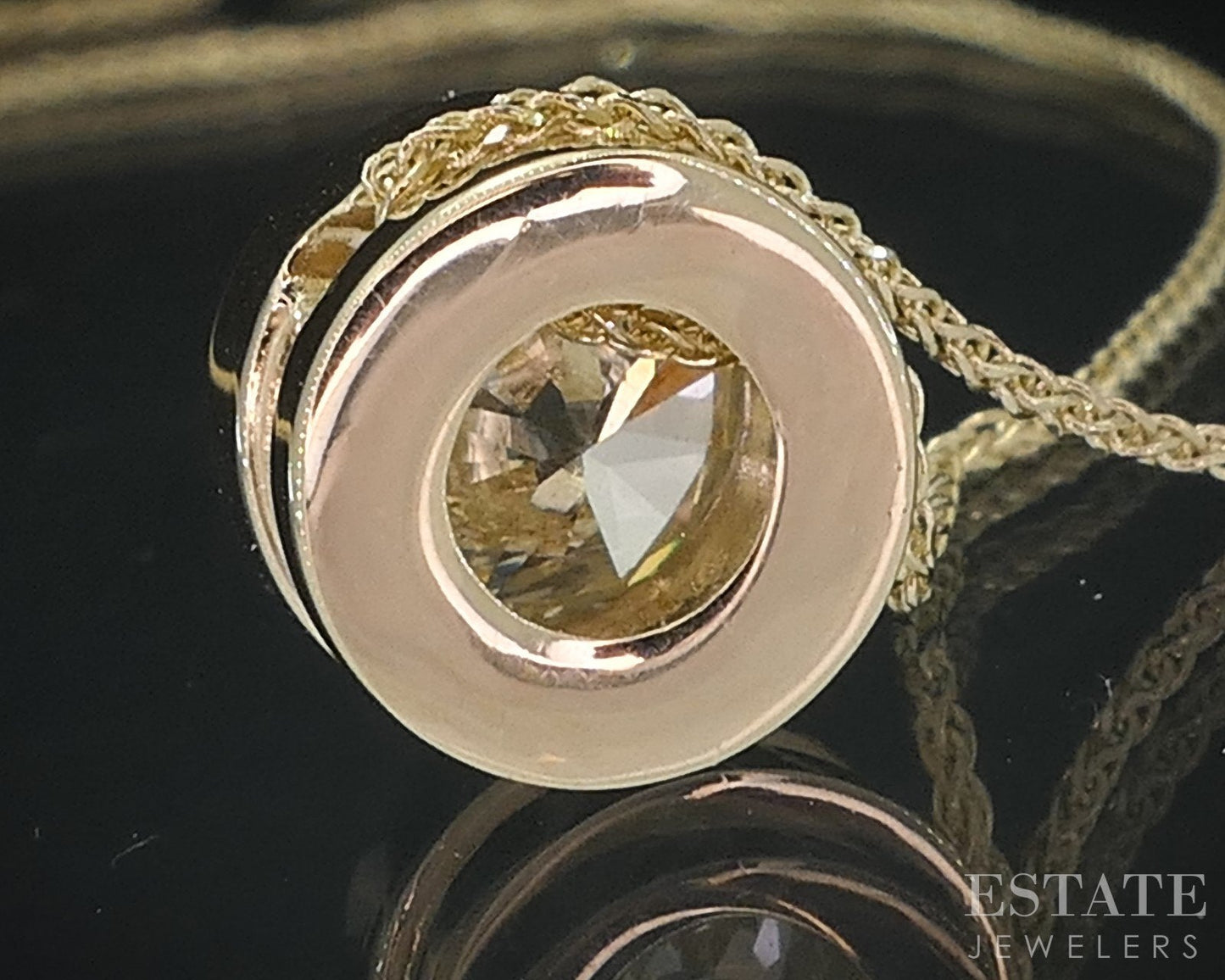 14k Yellow Gold Round Natural 1.44ct Diamond Solitaire Necklace 3.4g i18585