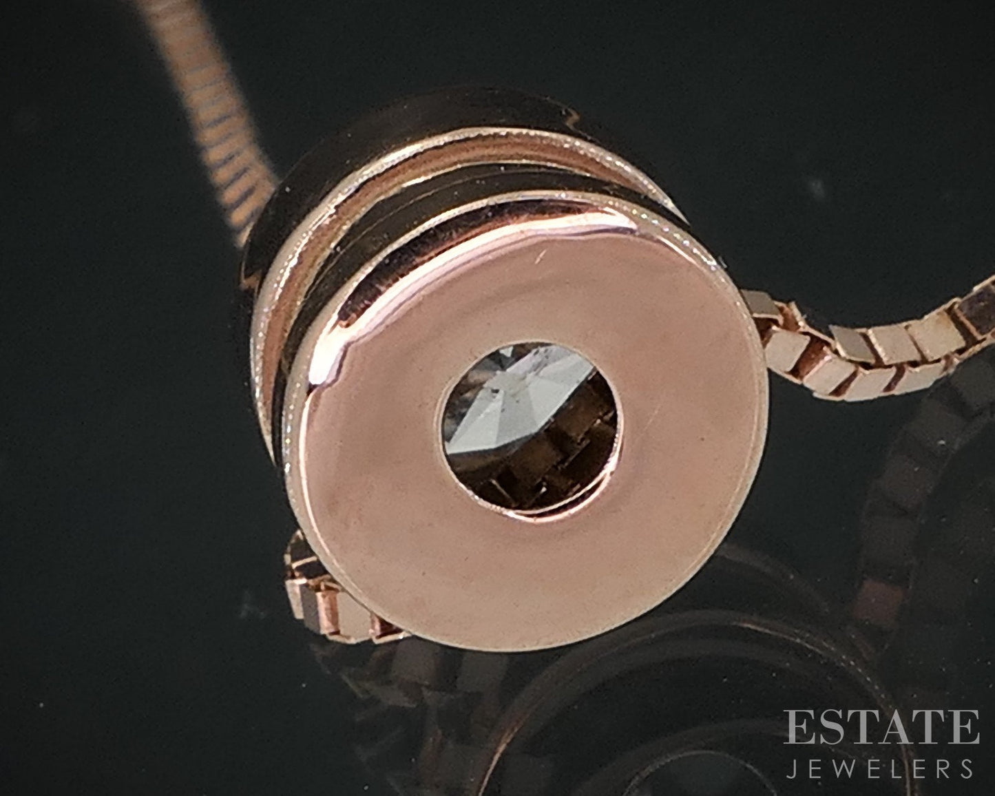 14k Rose Gold Round Natural .38ct Diamond Bezel Solitaire Necklace 3.2g i18580