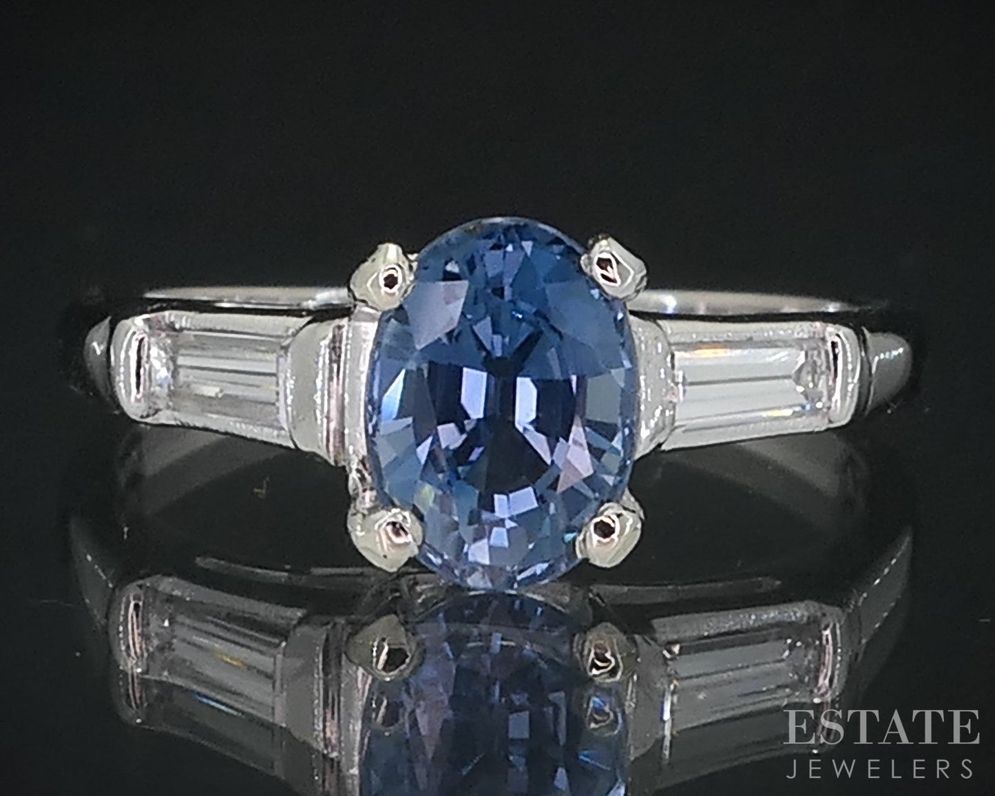 Vintage Platinum Oval Natural Blue Sapphire & Diamond Engagement Ring i18584