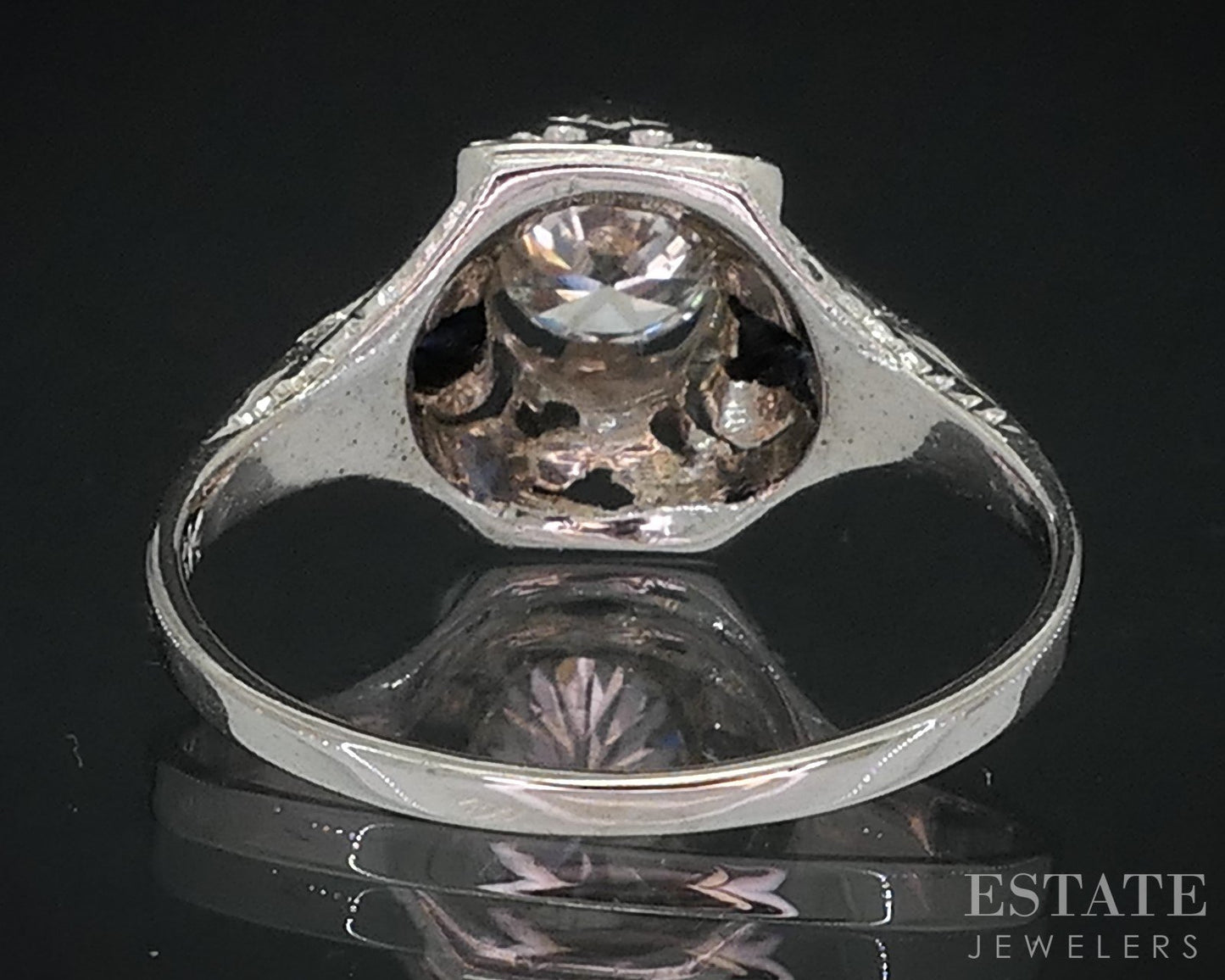 Antique Art Deco 18k White Gold .48ct Diamond Sapphire Filigree Ring 2.9g i18587