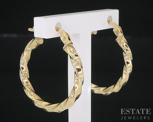 18k Yellow Gold Twisted Hoop Ladies Earrings 2.4g i18602b