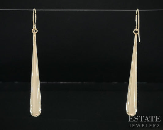 14k Yellow Gold Puffy Teardrop Dangle Long Ladies Earrings 2.2g i18601b