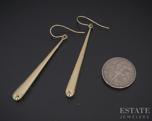 14k Yellow Gold Puffy Teardrop Dangle Long Ladies Earrings 2.2g i18601b