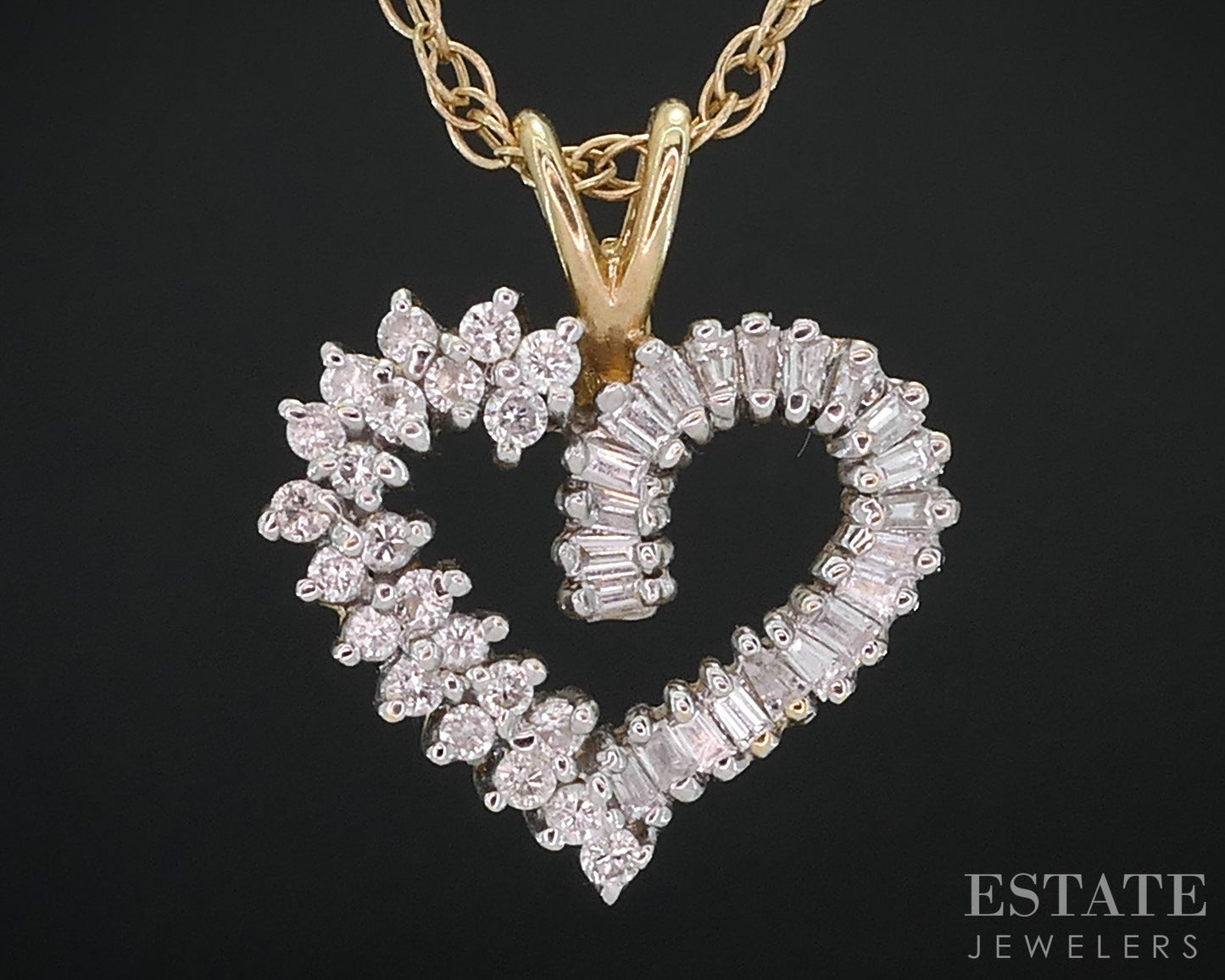 14k Yellow Gold Natural ..44ctw Diamond Open Heart Ladies Necklace 4.1g i18598b