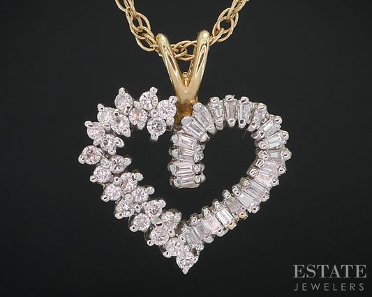 14k Yellow Gold Natural ..44ctw Diamond Open Heart Ladies Necklace 4.1g i18598b