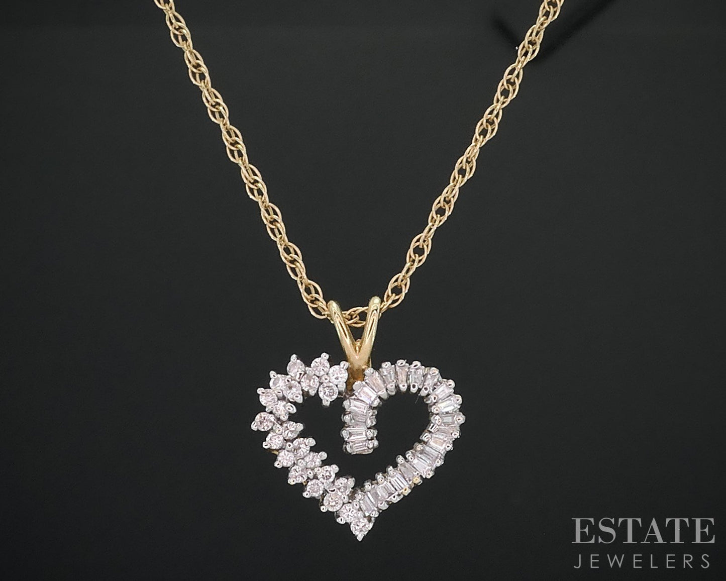 14k Yellow Gold Natural ..44ctw Diamond Open Heart Ladies Necklace 4.1g i18598b