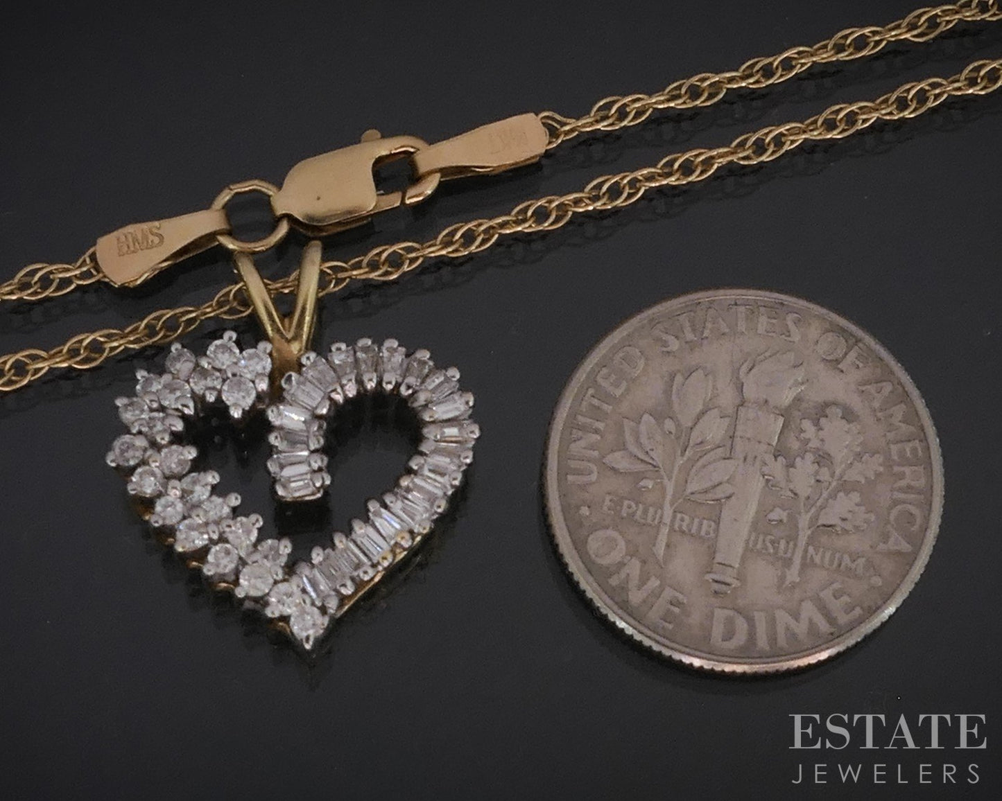 14k Yellow Gold Natural ..44ctw Diamond Open Heart Ladies Necklace 4.1g i18598b