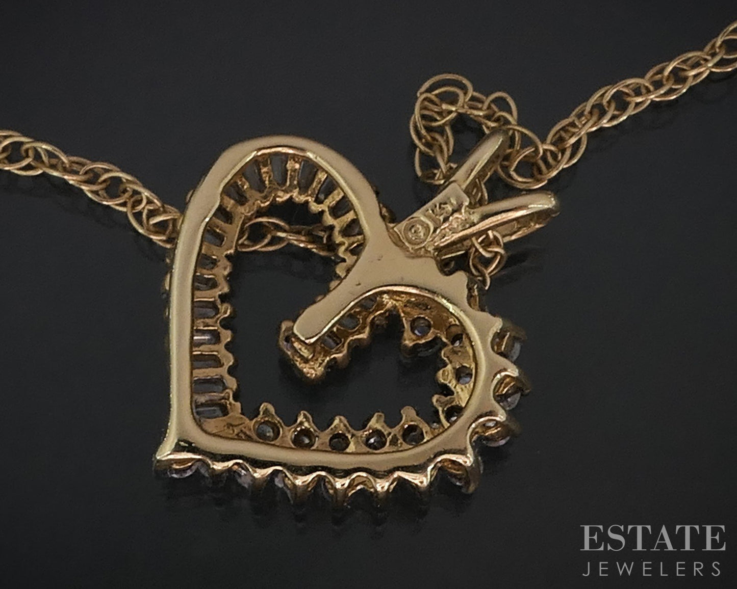 14k Yellow Gold Natural ..44ctw Diamond Open Heart Ladies Necklace 4.1g i18598b