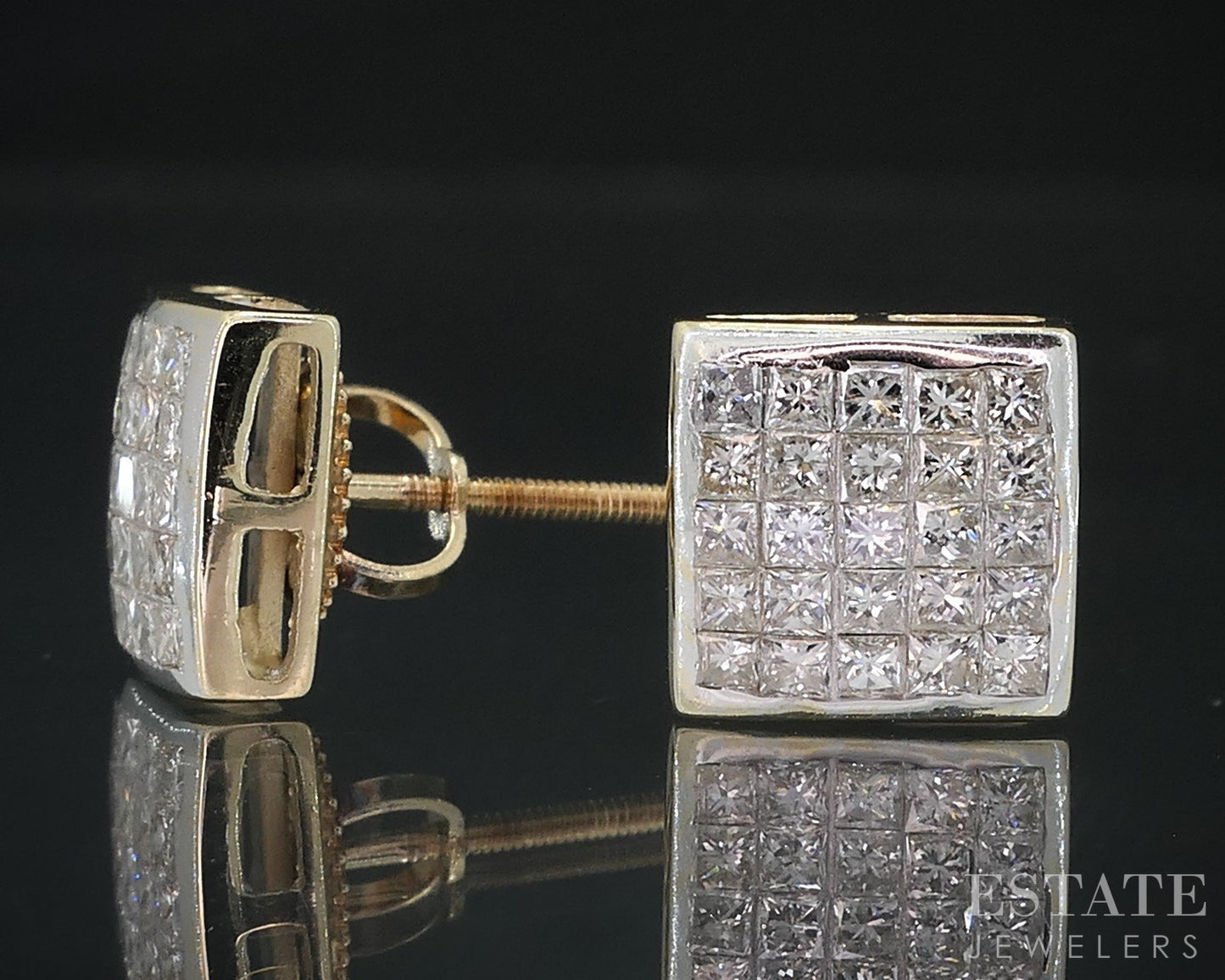 14k Yellow Gold Invisible Natural 1ctw Diamond Screw Back Earrings 2g i18597b