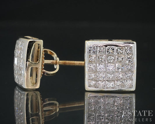 14k Yellow Gold Invisible Natural 1ctw Diamond Screw Back Earrings 2g i18597b