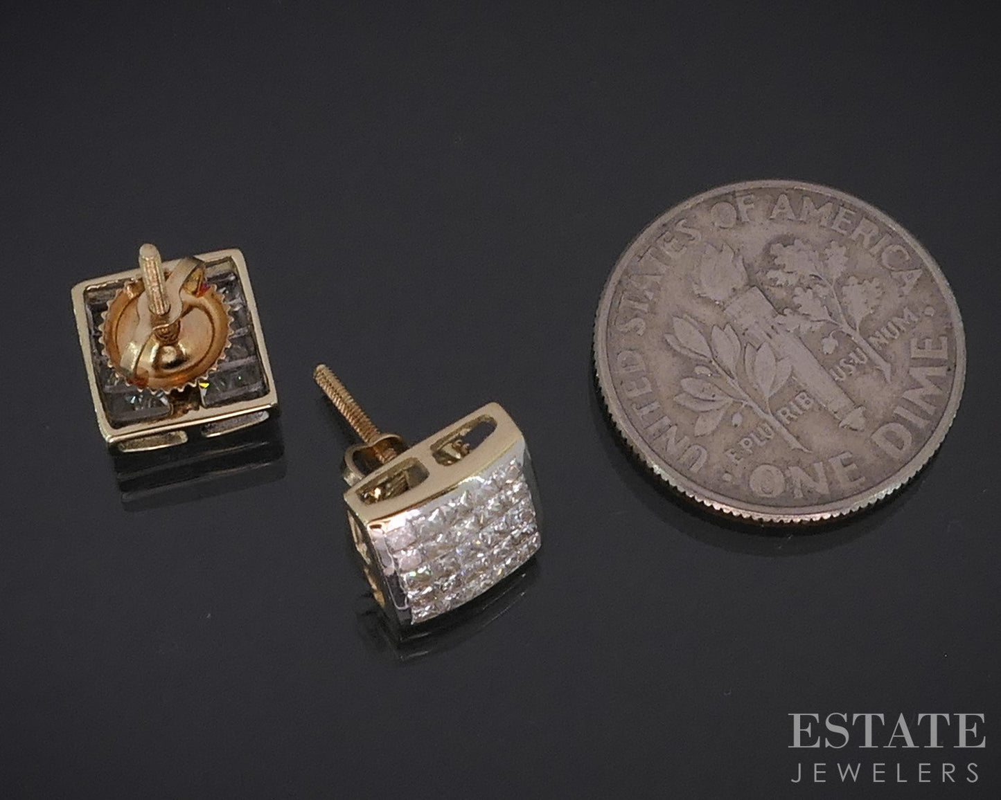 14k Yellow Gold Invisible Natural 1ctw Diamond Screw Back Earrings 2g i18597b