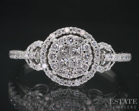 10k White Gold Natural .30ctw Diamond Cluster Halo Engagement Ring 3.1g i18589b