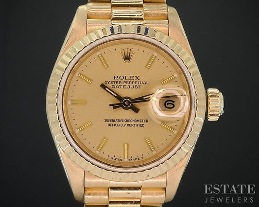 1989 Rolex Datejust 18k President Bracelet Champagne 69178 Ladies Watch i18567