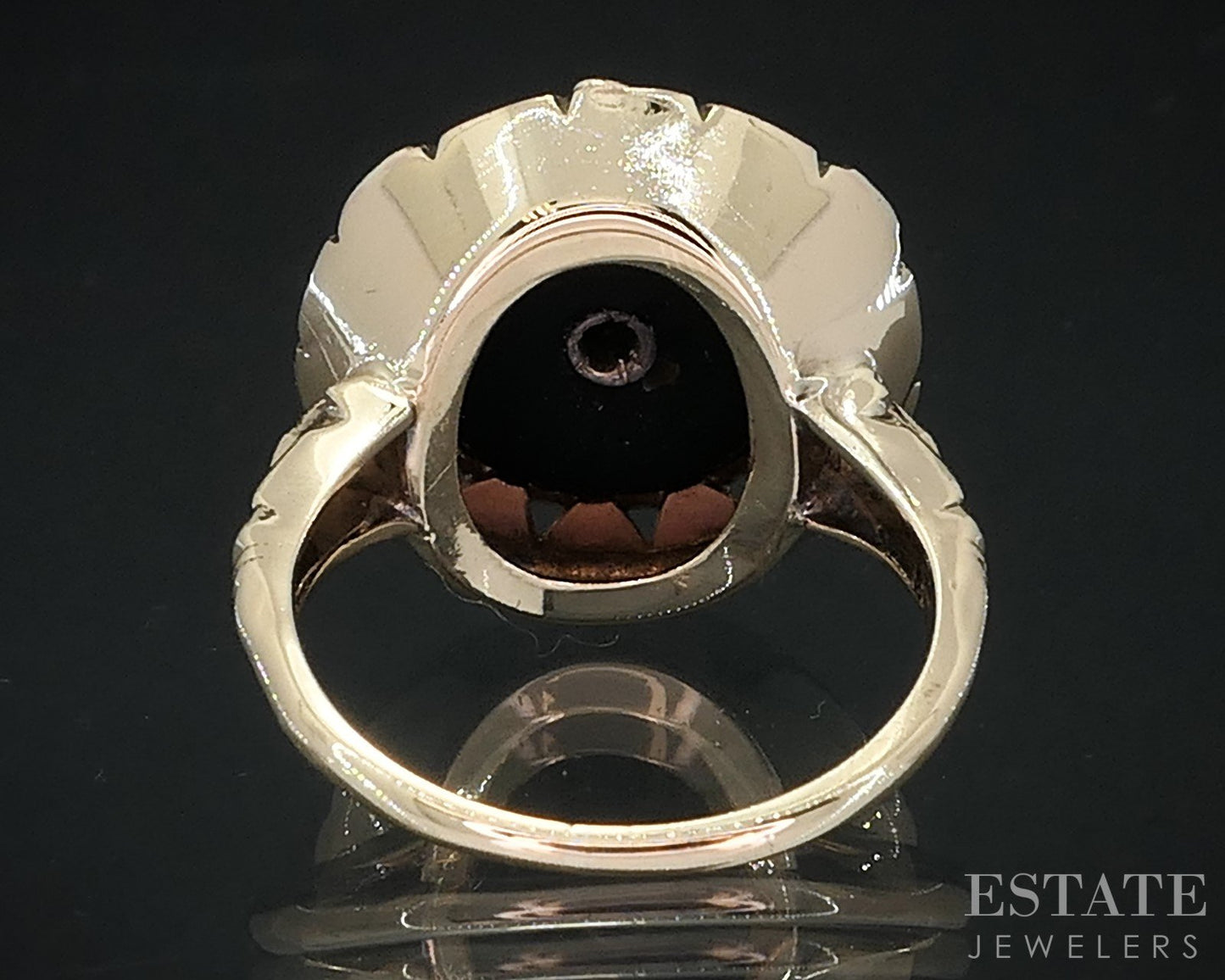 Antique Victorian 10k Tri Colored Gold Black Onyx & Diamond Ring 4.1g i18649