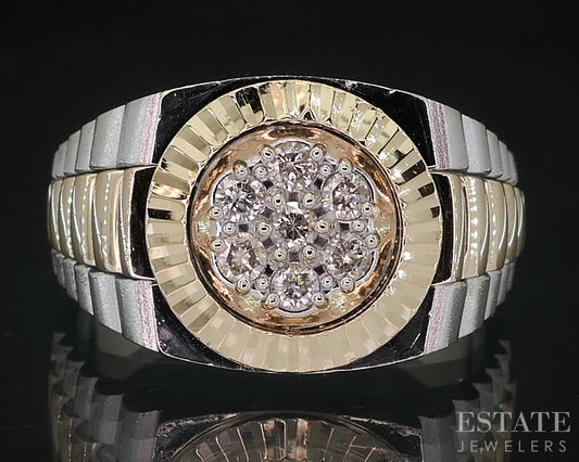 Vintage 14k Two Tone Gold Natural .17ctw Diamond Mens Watch Ring 10.3g i18636