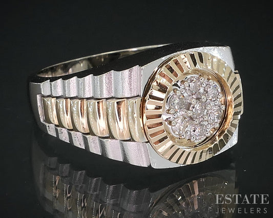Vintage 14k Two Tone Gold Natural .17ctw Diamond Mens Watch Ring 10.3g i18636