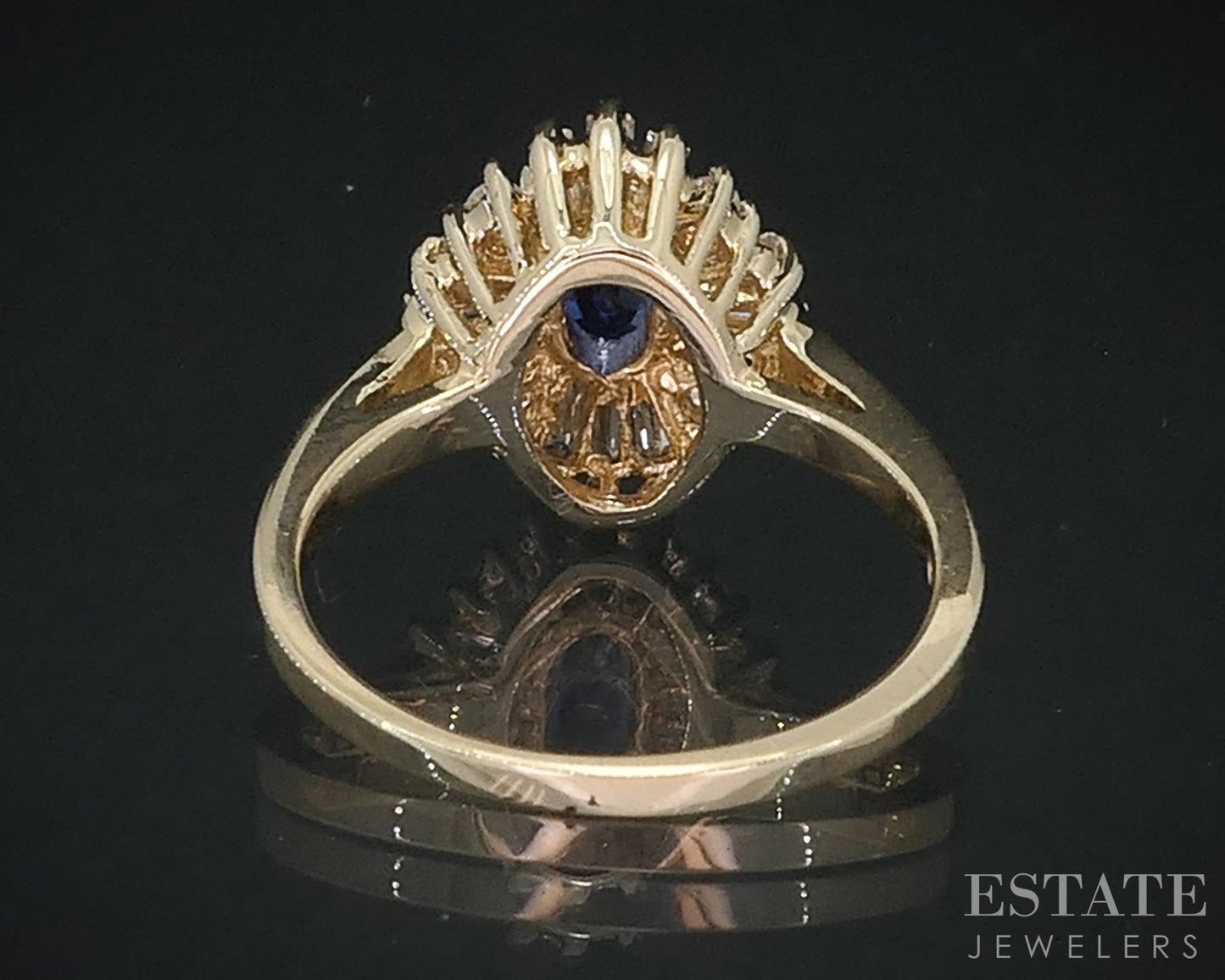 14k Yellow Gold Natural Blue Sapphire & Diamond Halo Ladies Ring 3.1g i18644