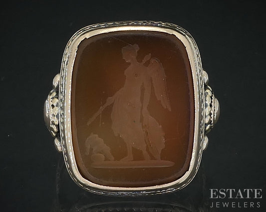 Antique Victorian 12k Yellow Gold Carnelian Holofernes Intaglio Ring 7.6g i18648