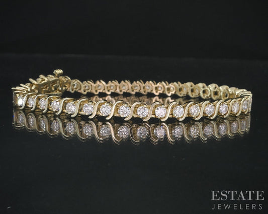 14k Yellow Gold Natural 4.50ctw Diamond S-Link Tennis Bracelet 19.4g 8"L i18637
