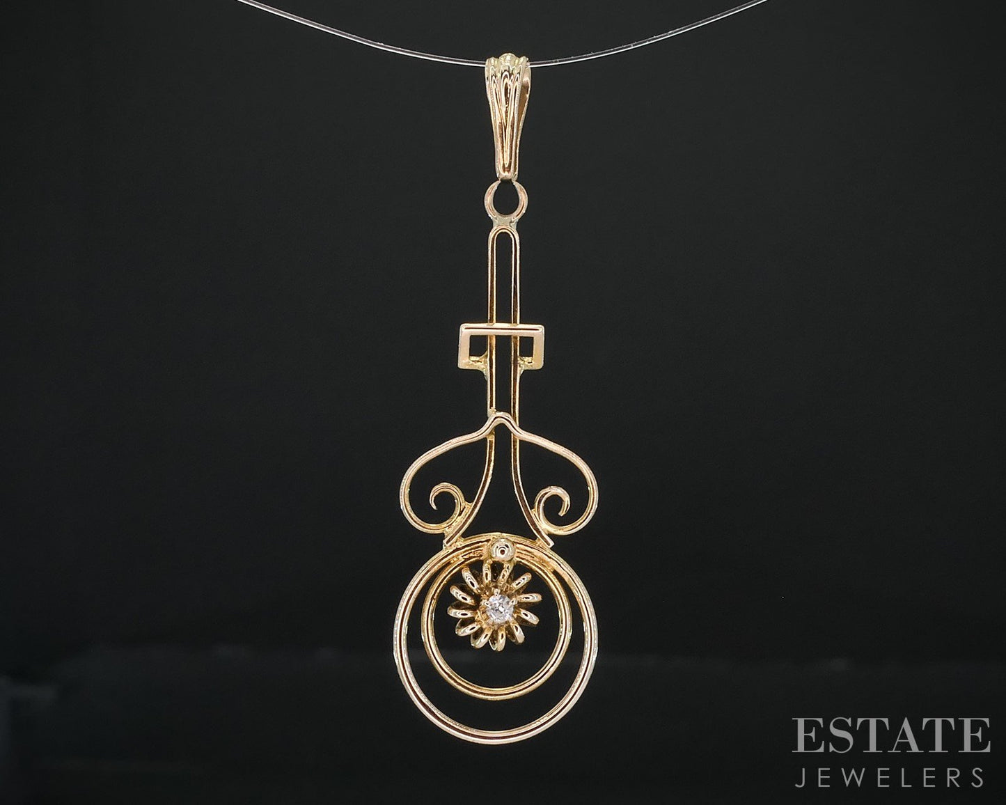 Antique Victorian 10k Yellow Gold OEC Natural Diamond Lavalier Pendant i18647