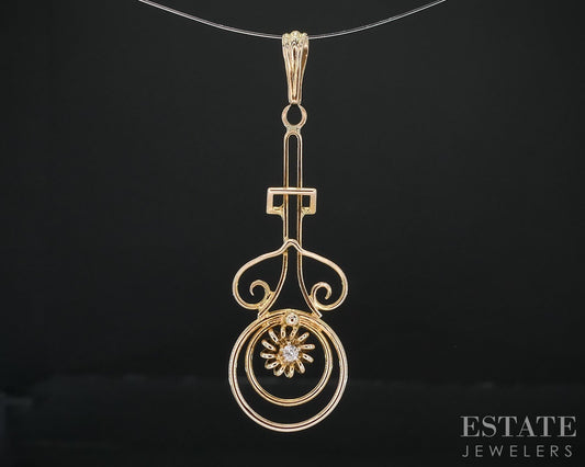 Antique Victorian 10k Yellow Gold OEC Natural Diamond Lavalier Pendant i18647