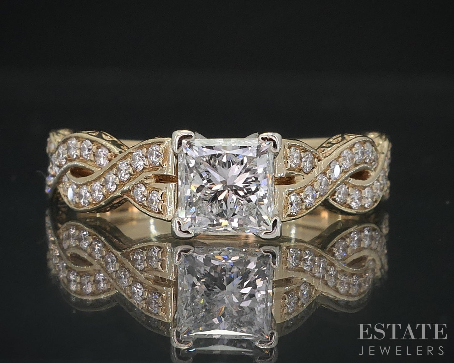 14k Yellow Gold Princess 1.13ctw Diamond Infinity Engagement Ring 5.5g i18634