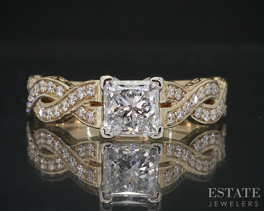 14k Yellow Gold Princess 1.13ctw Diamond Infinity Engagement Ring 5.5g i18634