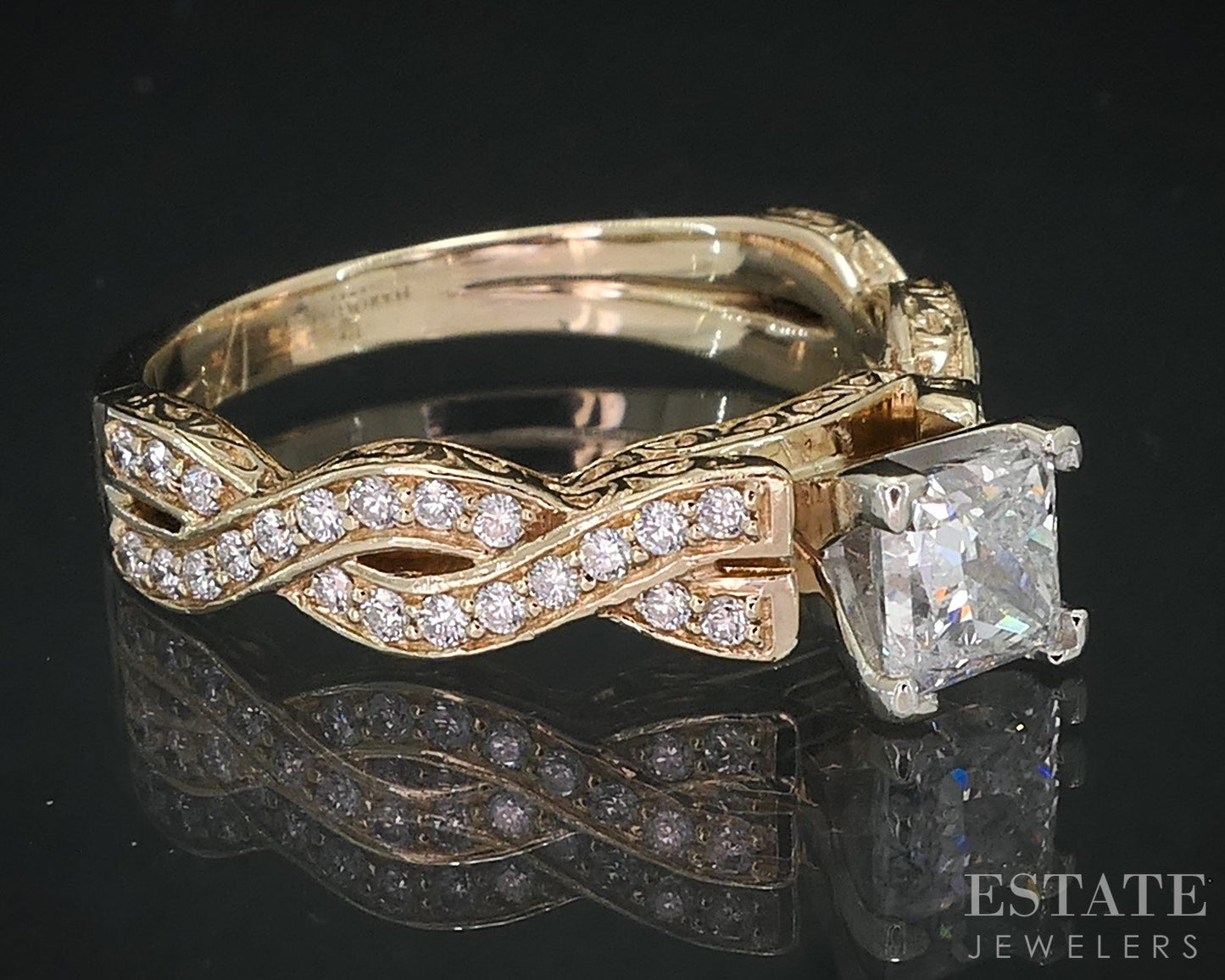 14k Yellow Gold Princess 1.13ctw Diamond Infinity Engagement Ring 5.5g i18634