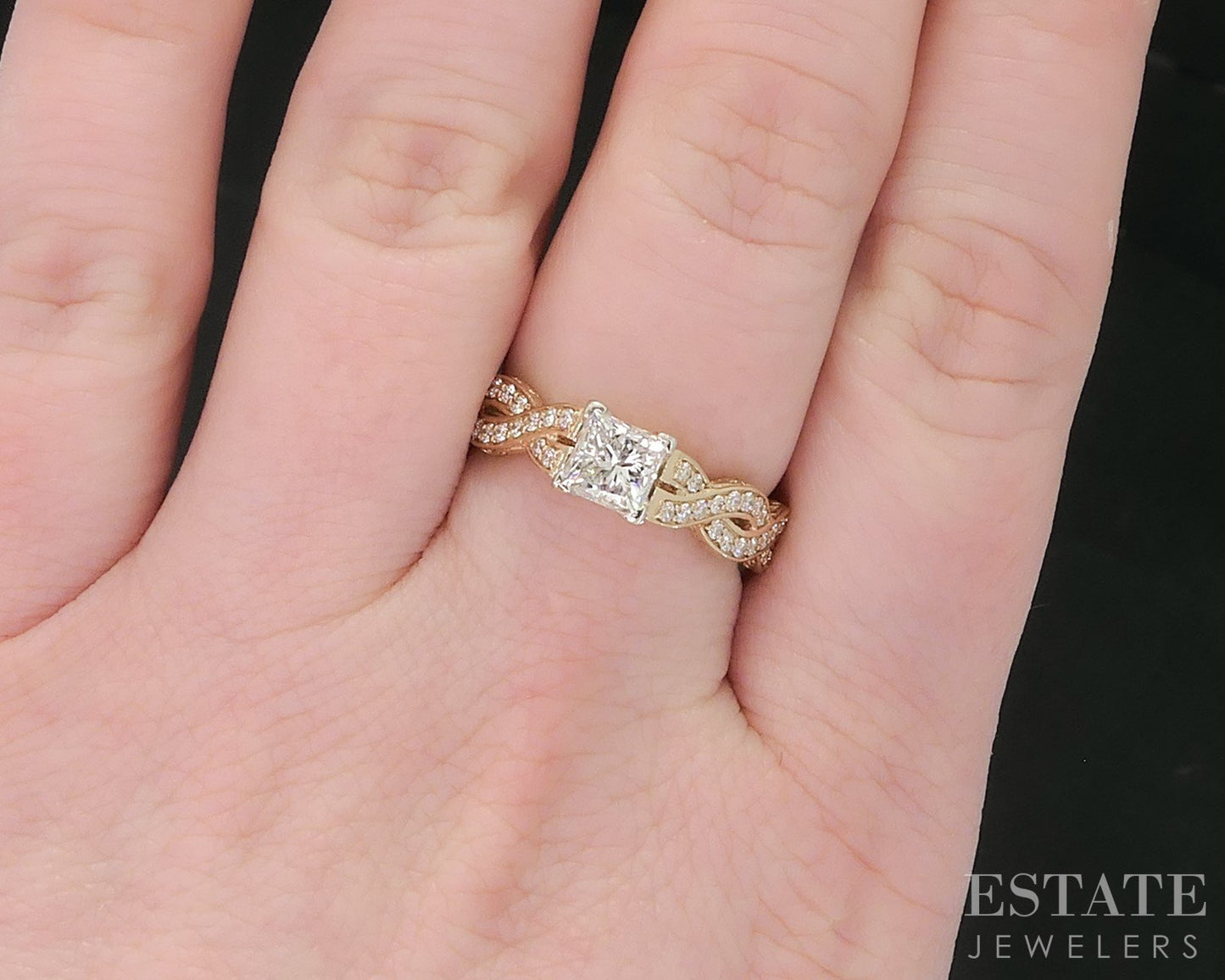 14k Yellow Gold Princess 1.13ctw Diamond Infinity Engagement Ring 5.5g i18634