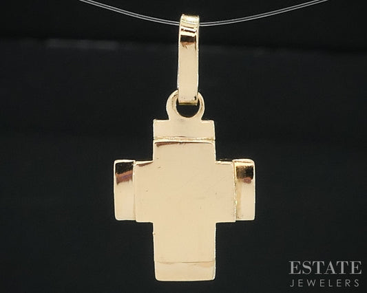 18k Yellow Gold Smooth Flat Double Cross Ladies Pendant 3.2g i18674b