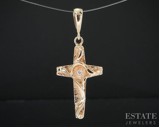 14k Yellow Gold Natural Diamond Cross Ladies Pendant 2.5g i18670b