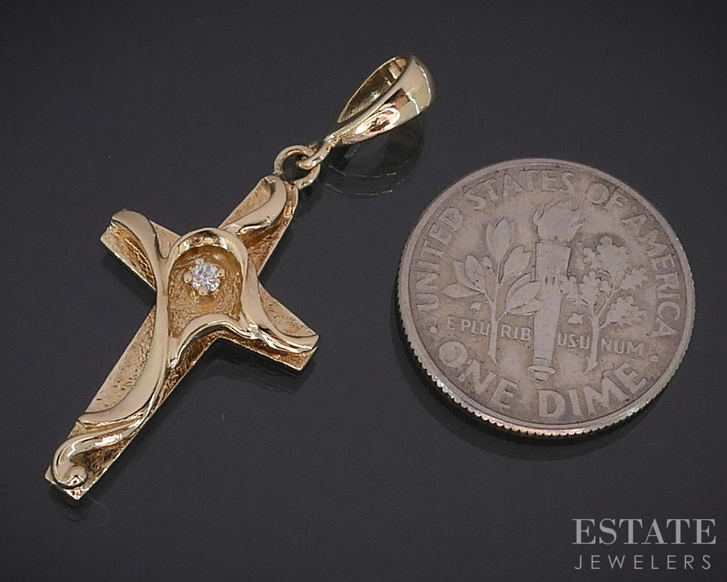 14k Yellow Gold Natural Diamond Cross Ladies Pendant 2.5g i18670b