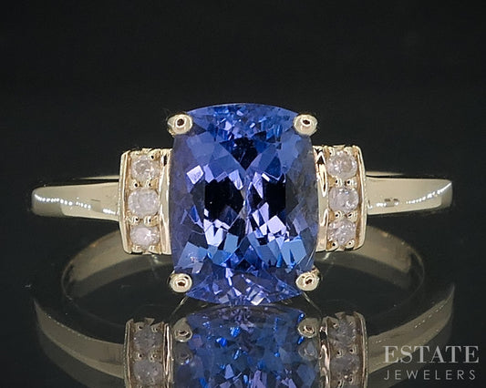 10k Yellow Gold Cushion Natural Iolite & Diamond Ladies Ring 2.2g i18652b