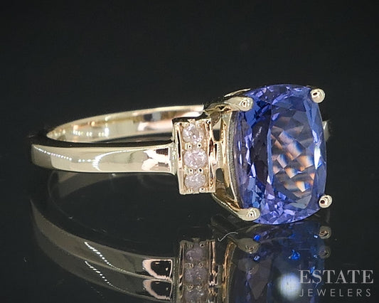 10k Yellow Gold Cushion Natural Iolite & Diamond Ladies Ring 2.2g i18652b