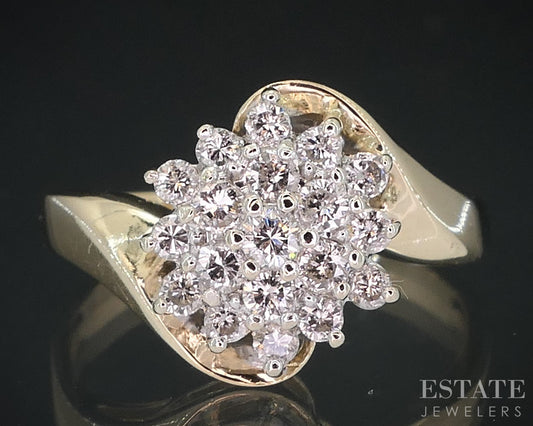 Vintage 14k Yellow Gold Natural .35ctw Diamond Cluster Bypass Ring 3.7g i18657b