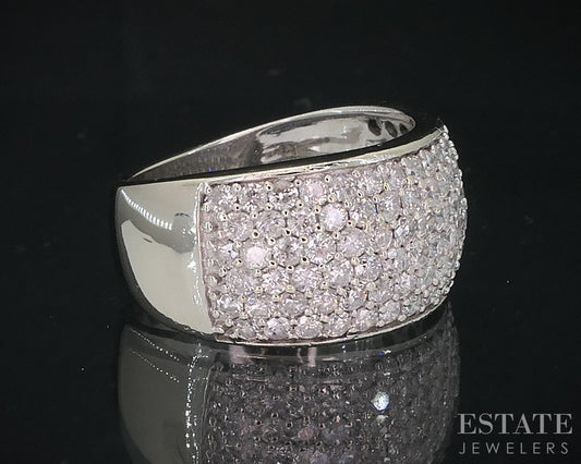 10k White Gold Pave Set Natural .80ctw Diamond Ladies Band Ring 6.4g i18691b