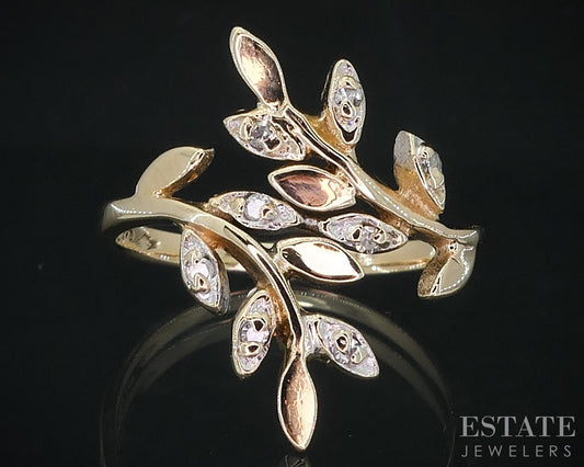 10k Yellow Gold Natural Diamond Vine Ladies Bypass Band Ring 2.3g i18689b