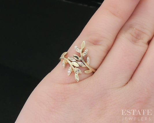 10k Yellow Gold Natural Diamond Vine Ladies Bypass Band Ring 2.3g i18689b
