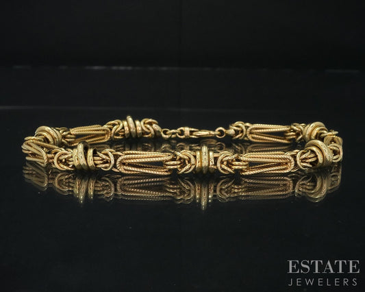 14k Yellow Gold 7mm Byzantine Chain Link Ladies Bracelet 11g 8"L i18685b