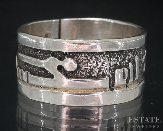 Vintage Sterling Navajo Overlay Gibson Gene Band Ring 3.8g i18717