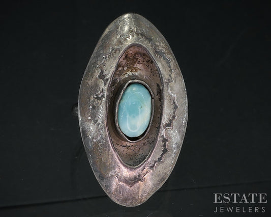 Vintage Sterling Natural Turquoise Navajo Shadowbox Signed Ladies Ring 7g i18715